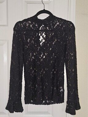 NWT Women's Black Lace Long-Sleeve Top